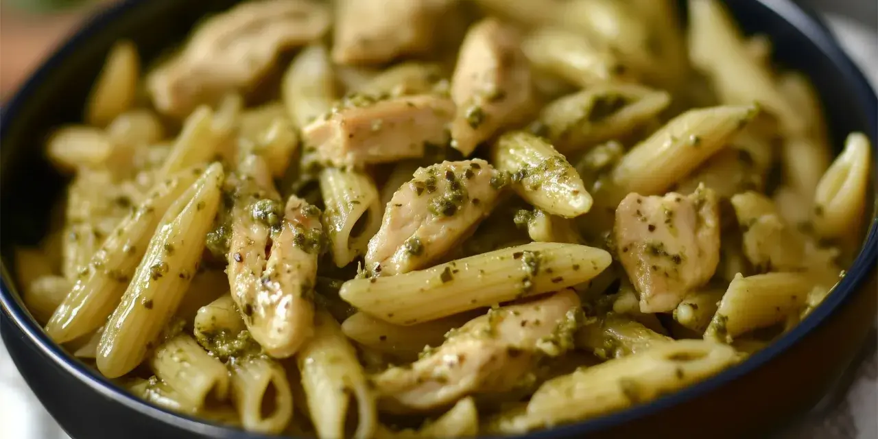 Penne z kurczakiem w sosie pesto. Aromatyczne danie, które zachwyci każdego miłośnika włoskich smaków.