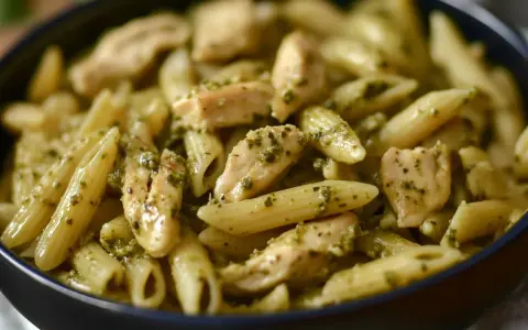 Penne z kurczakiem w sosie pesto. Aromatyczne danie, które zachwyci każdego miłośnika włoskich smaków.