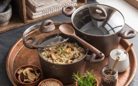 Pyszne risotto z grzybami w garnkach aluminiowych Valdinox. Czy garnki aluminiowe są zdrowe? Ten zestaw wygląda apetycznie!